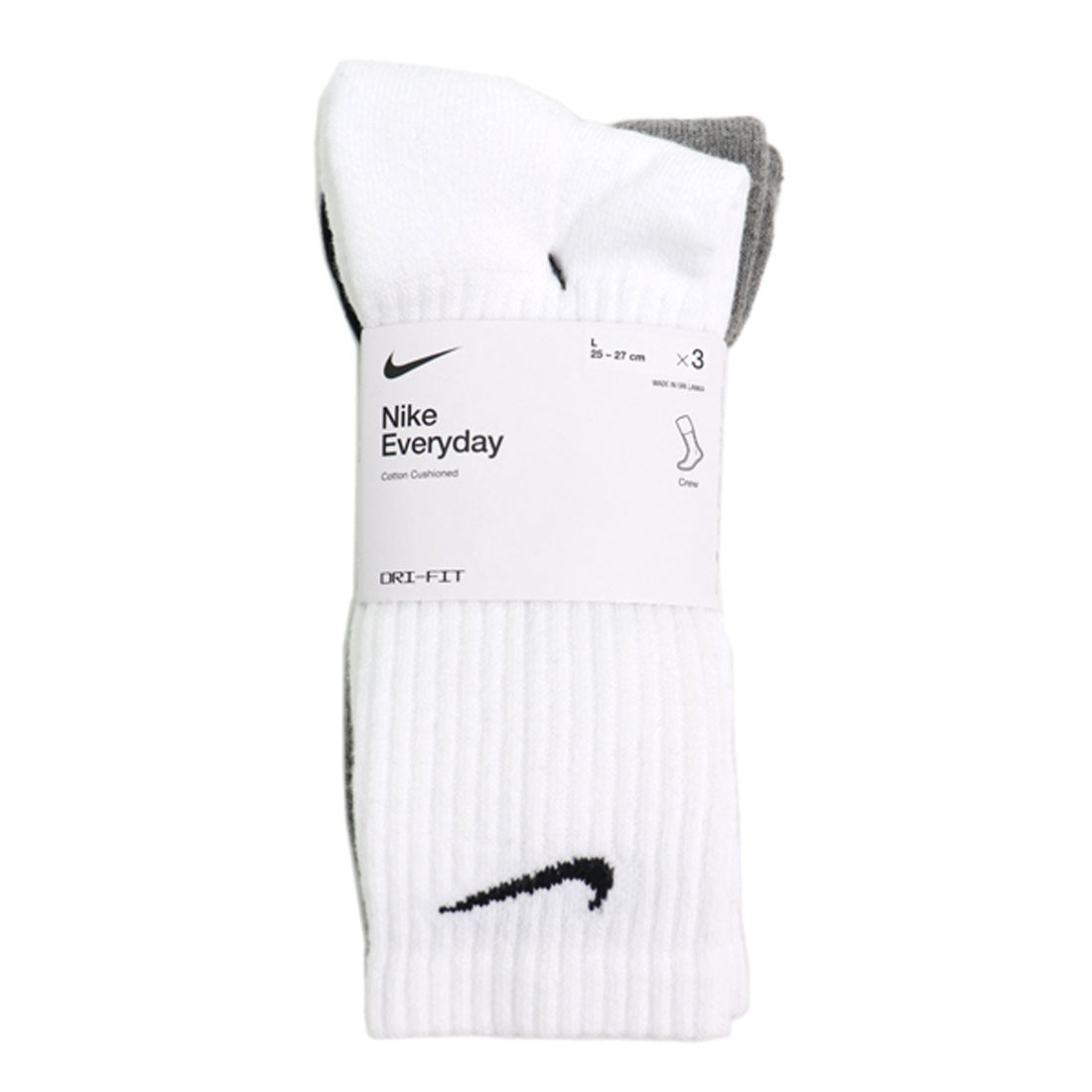 Nike Unisex Adults DRI FIT Black White Grey Everyday Cotton Crew 3 Pack Of Socks (Copy)