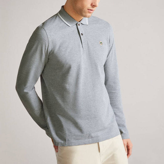 Ted Baker London Mens Fulhumm Cotton Grey Long Sleeved Polo Shirt