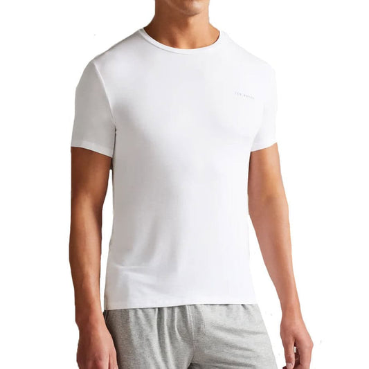 Ted Baker Mens Solid Modal T Shirt White Peacok Cotton Crew Tee