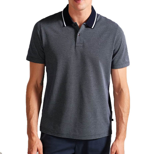 Ted Baker London Mens Arts Dark Blue Mens Polo Shirt Mini Jacquard Stitch Top