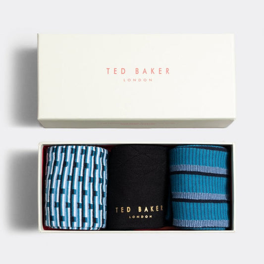 Ted Baker Gift Set Mens Socks London Focus Assorted Cotton 3 Pack Crew UK 7-11