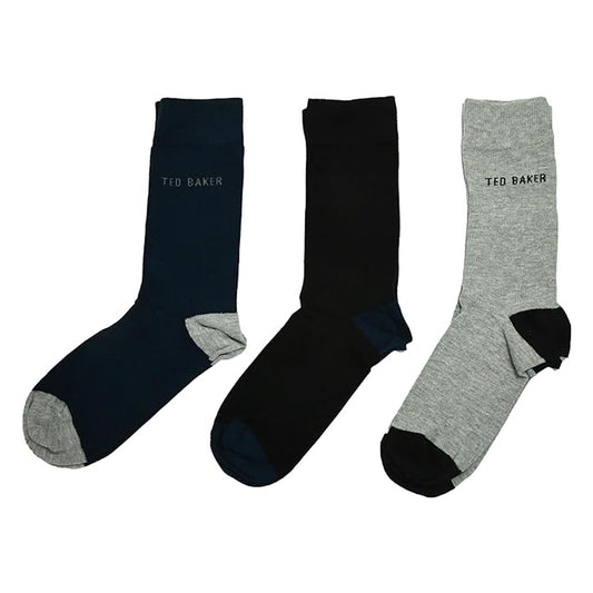 Ted Baker Mens Socks London Mixed Assorted Organic Cotton 3 Pack Crew UK 7-11