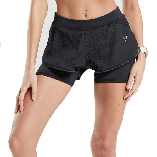 Gymshark Ladies Speed 2 In 1 Black Running Shorts