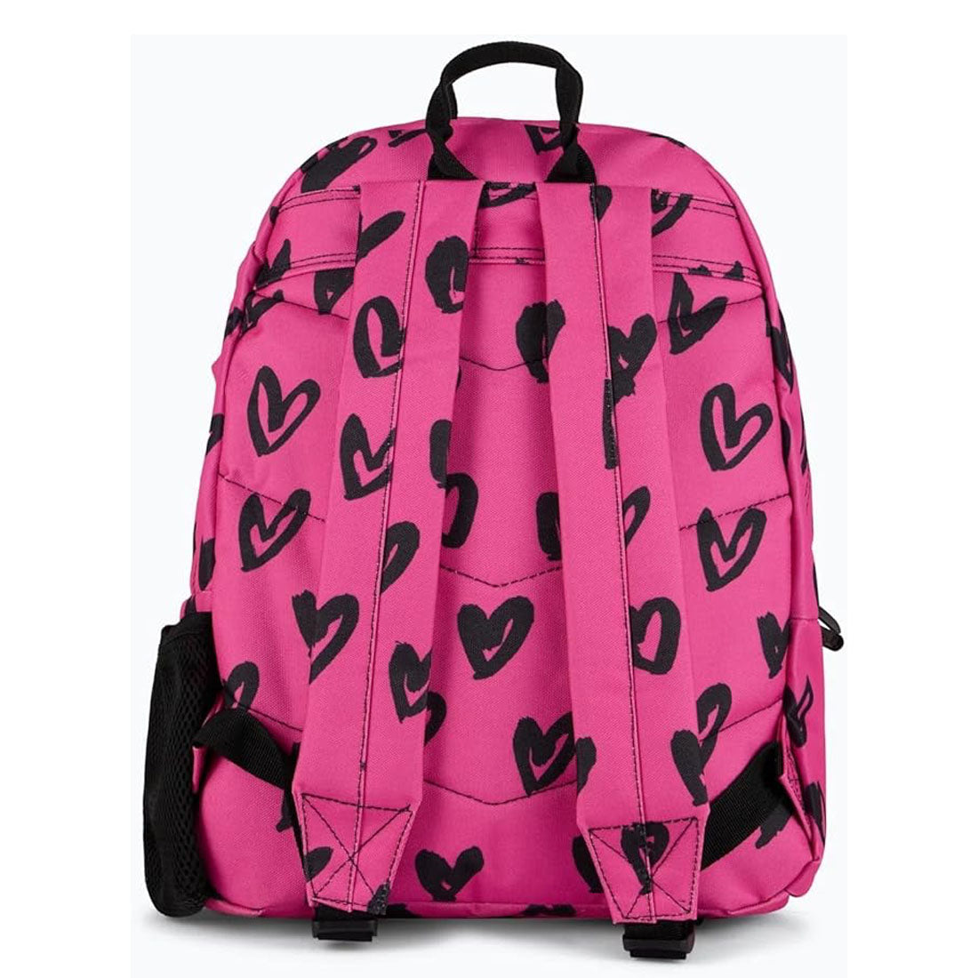 Hype Black Pink Scribble Hearts Adjustable School  Backpack With Bottle Pocket