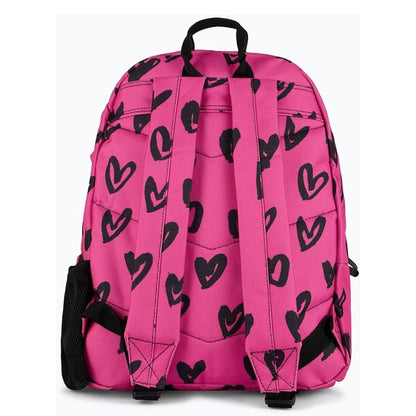 Hype Black Pink Scribble Hearts Adjustable School  Backpack With Bottle Pocket