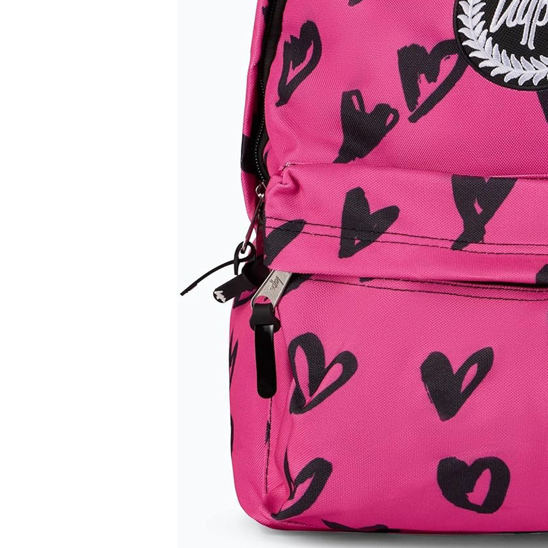 Hype Black Pink Scribble Hearts Adjustable School  Backpack With Bottle Pocket