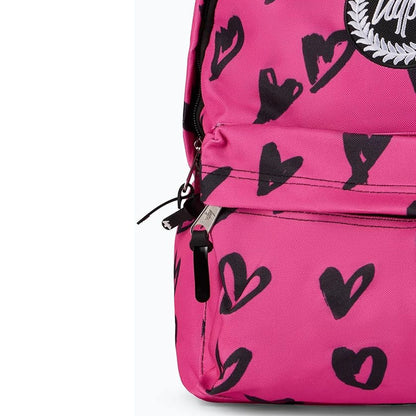 Hype Black Pink Scribble Hearts Adjustable School  Backpack With Bottle Pocket