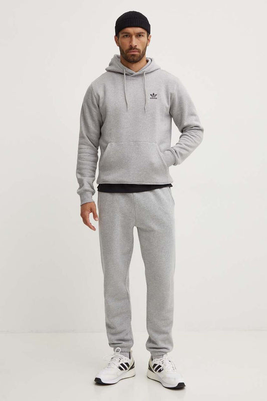 adidas Full Tracksuit Mens Grey Essentials Trefoil Logo Overhead Hoody Pants Set