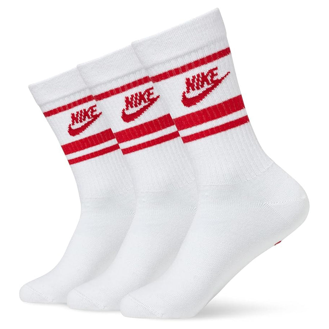 Nike Sportswear Dri Fit Everyday Essential White Red Adults Crew 3 Pack Of Socks