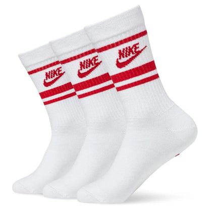 Nike Sportswear Dri Fit Everyday Essential White Red Adults Crew 3 Pack Of Socks