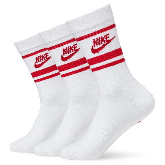 Nike Sportswear Dri Fit Everyday Essential White Red Adults Crew 3 Pack Of Socks