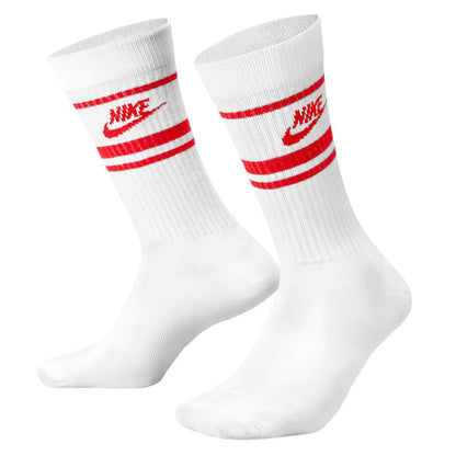Nike Sportswear Dri Fit Everyday Essential White Red Adults Crew 3 Pack Of Socks