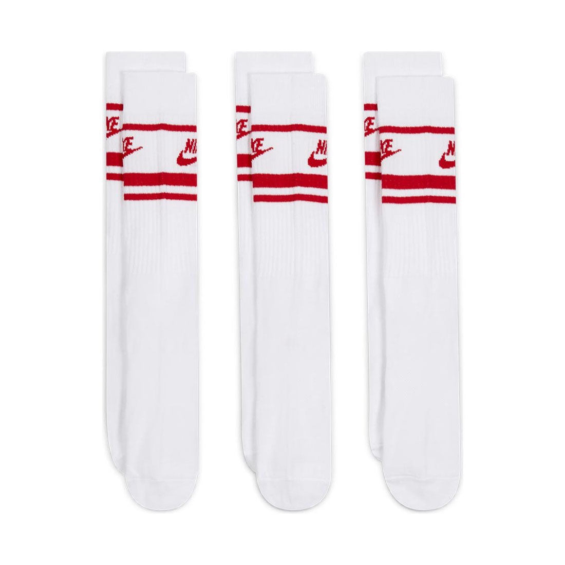 Nike Sportswear Dri Fit Everyday Essential White Red Adults Crew 3 Pack Of Socks