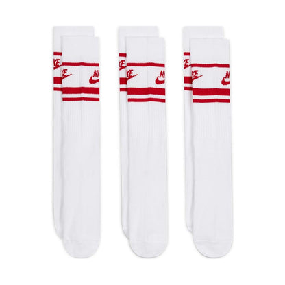 Nike Sportswear Dri Fit Everyday Essential White Red Adults Crew 3 Pack Of Socks