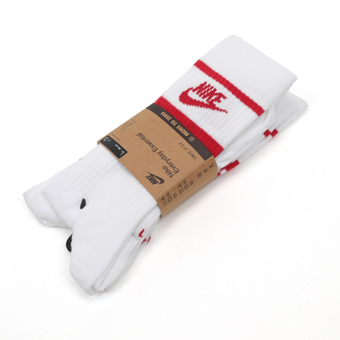 Nike Sportswear Dri Fit Everyday Essential White Red Adults Crew 3 Pack Of Socks