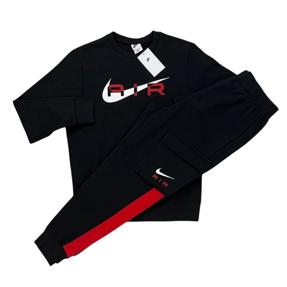 Nike Air Fleece Crew Neck Men's Black Red Tracksuit