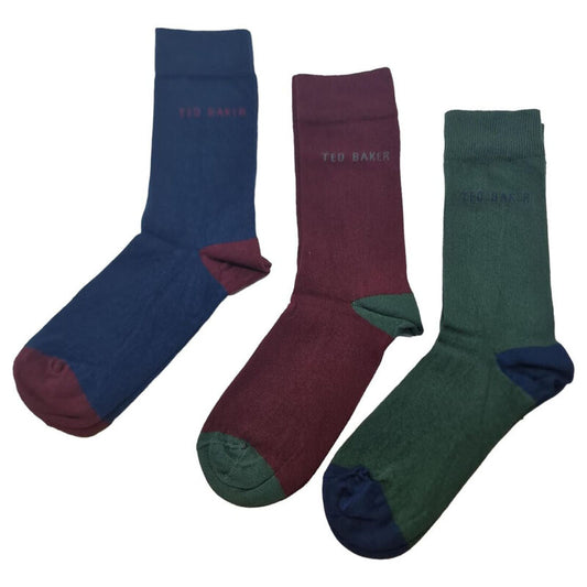 Ted Baker Mens Socks London Greeno Assorted Organic Cotton 3 Pack Crew UK 7-11