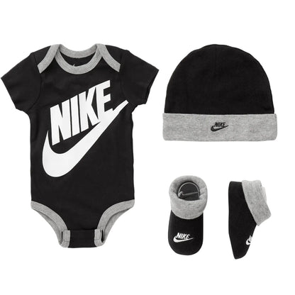 Nike Futura Logo Baby Hat Body Suit Bootie 3 Piece Set 6-12 months