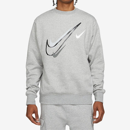 Nike Sportswear Multi Swoosh Mens Grey Graphic Fleece Sweatshirt