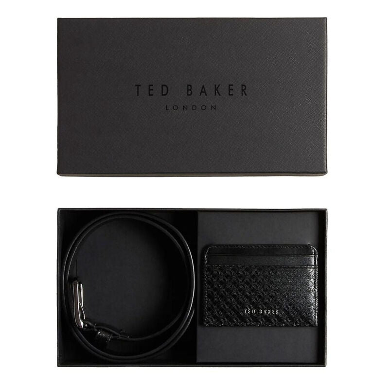 Ted Baker Black Teramo Laser Etched Leather Belt And Card Holder Set