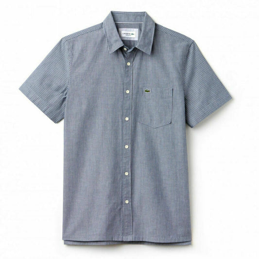 Lacoste Striped Grey Cotton Canvas Collared Shirt 40 / M