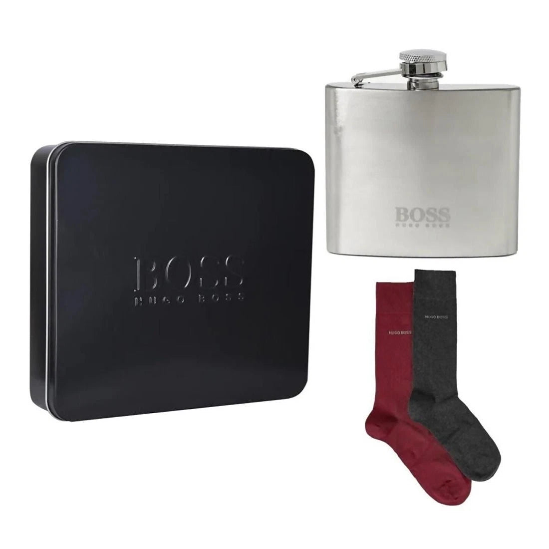 Hugo Boss 1 Hip Flask 2 Pack Men's Socks Gift Set With Presentation Tin