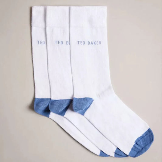 Ted Baker Mens Socks London White Organic Cotton 3 Pack Crew UK 7-11