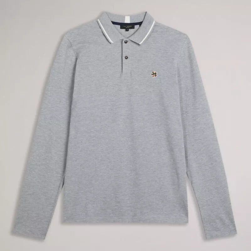 Ted Baker London Mens Fulhumm Cotton Grey Long Sleeved Polo Shirt