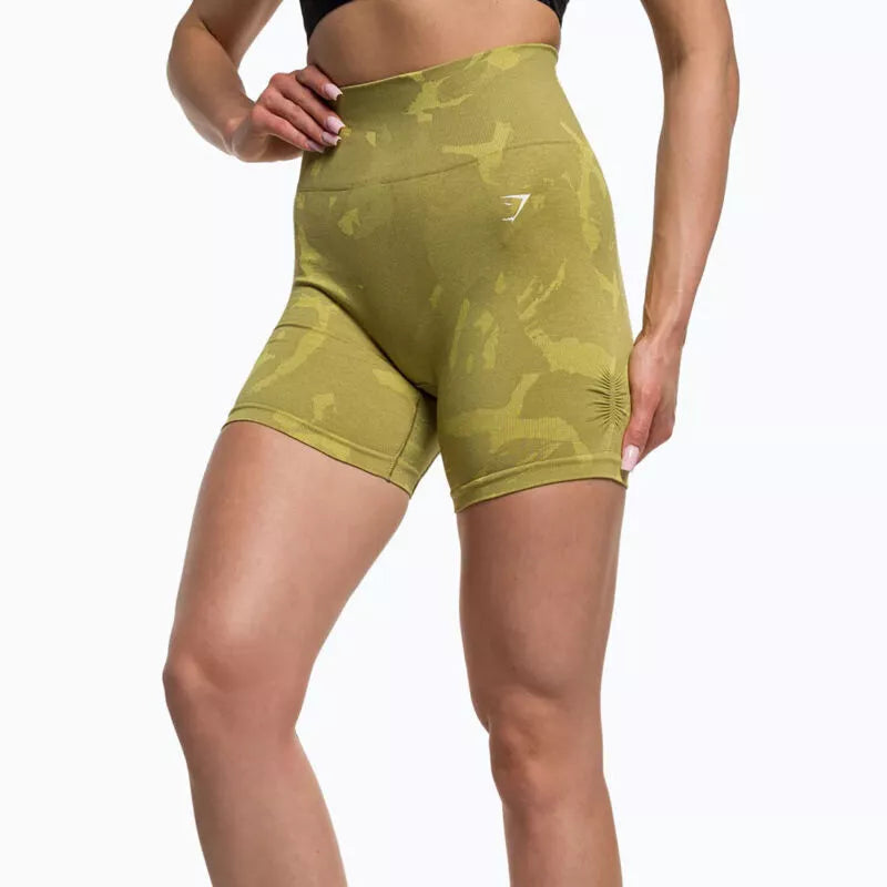 Gymshark Ladies Adapt Camo Seamless Green Shorts Gym Training High Waist