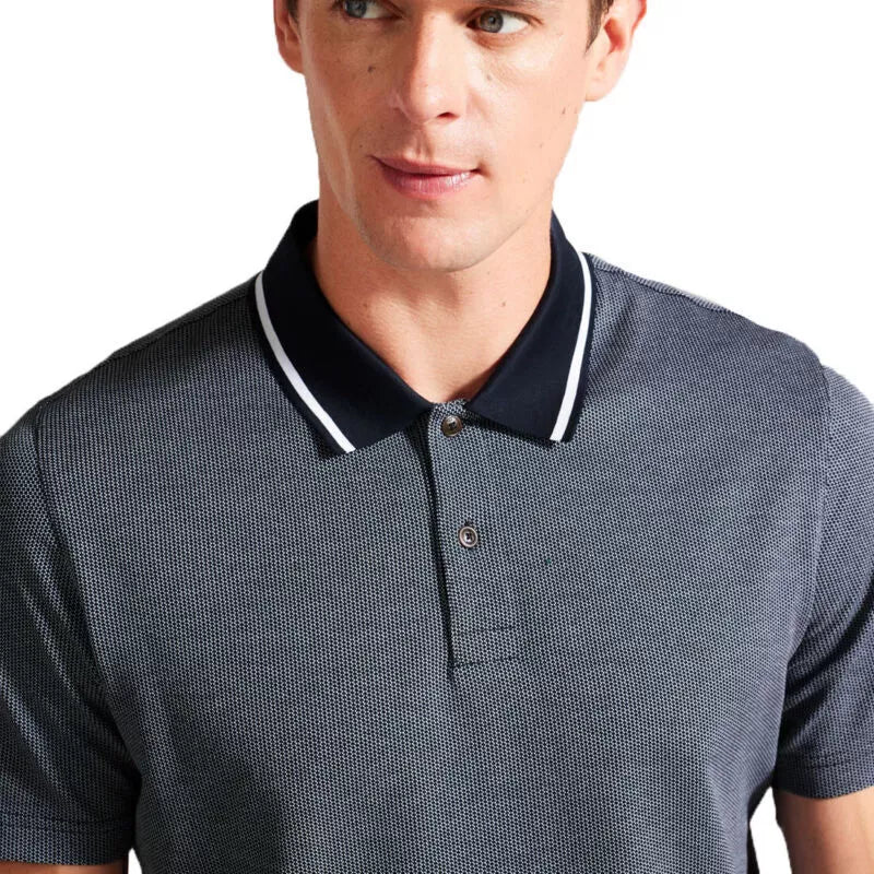 Ted Baker London Mens Arts Dark Blue Mens Polo Shirt Mini Jacquard Stitch Top