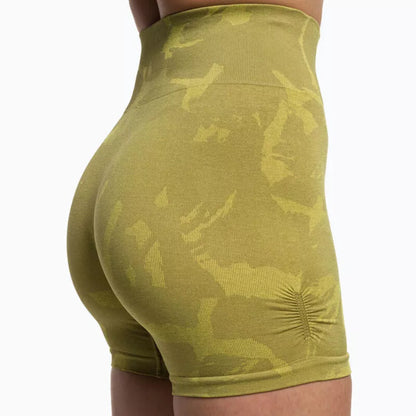 Gymshark Ladies Adapt Camo Seamless Green Shorts Gym Training High Waist