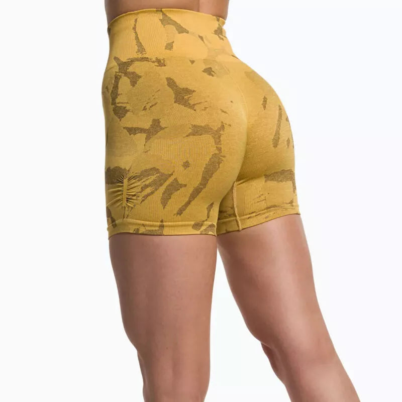 Gymshark Ladies Adapt Camo Seamless Yellow Training Shorts