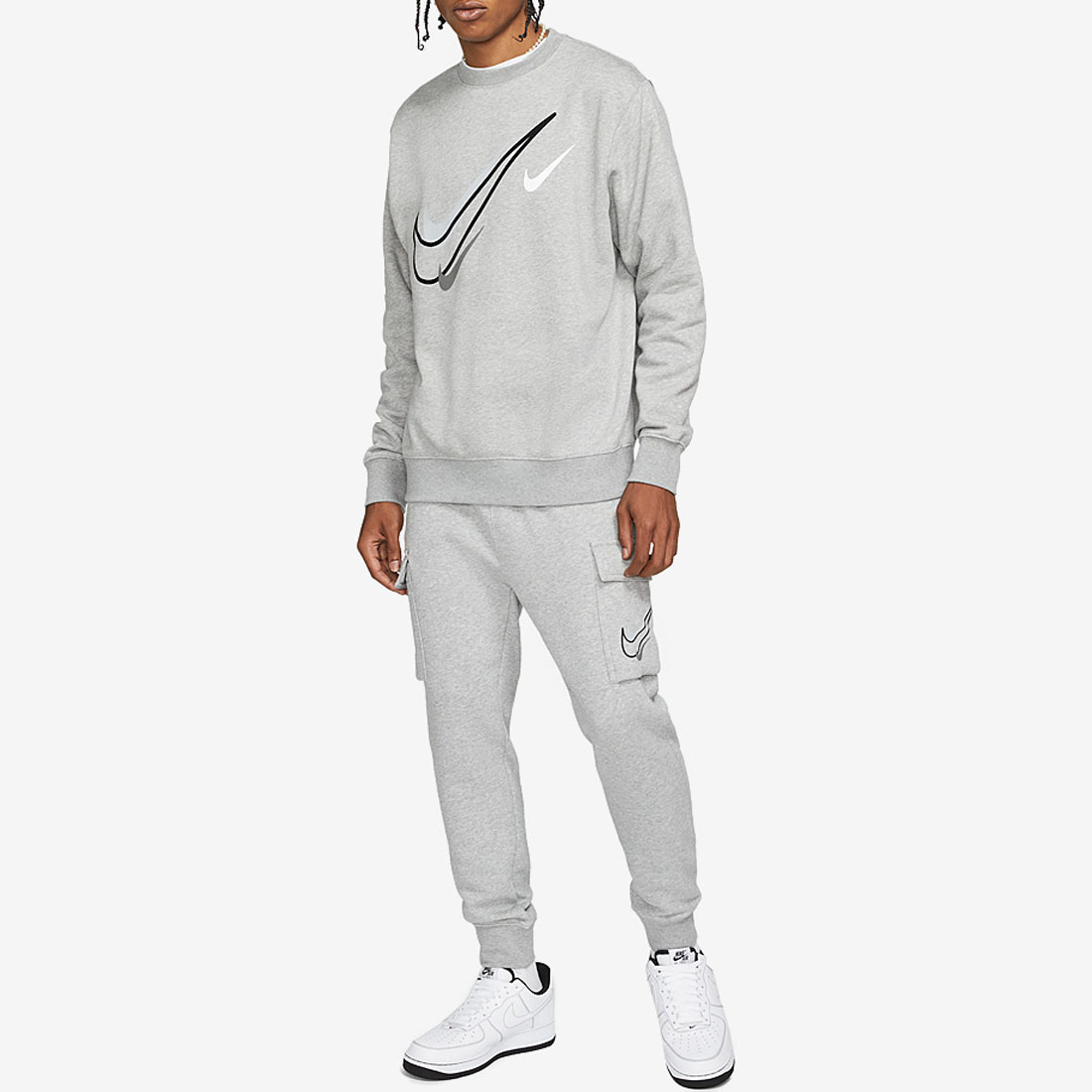Nike Sportswear Multi Swoosh Grey Mens Graphic Fleece Tracksuit XXL ...